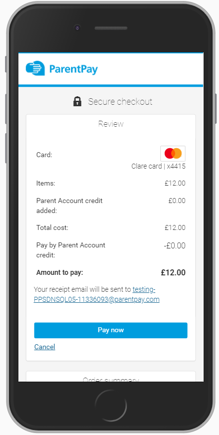 Stored card 3 - ParentPay